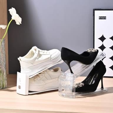 Uni HIMO 12 Pack Shoe Slots Organizer Adjustable Level Shoe Stacker Holder Storage Space Saving Sneakers Display Tray Rack for Closet (Transparent, 2Pack) - Image 6