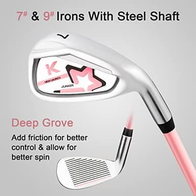 KVV Junior Complete Golf Club Set for Kids/Children Right Hand, Includes Oversize Driver, Irons, Putter, Head Cover, Portable Golf Stand Bag - Image 5