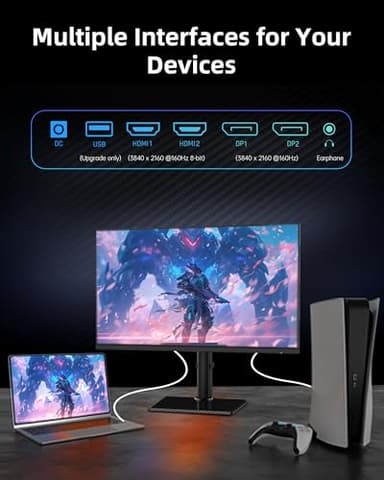 KTC 27 Inch 4K Gaming Monitor - UHD 160Hz Monitor with Fast IPS Panel, 1ms MPRT, 140%sRGB, HDR 400, Adaptive Sync, HDMI DisplayPort, Height Tilt Pivot Swivel Adjustable, Carbon Fiber Backcover, U27T6 - Image 8