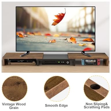 TAVR Dual Monitor Stand Riser, Computer Monitor Stands for 2 Monitors, Extra Long Multifunctional Desktop Organizer Riser for Computer, Laptop, PC, Printer, TV, Max 43.3" Length, Rustic Brown - Image 6