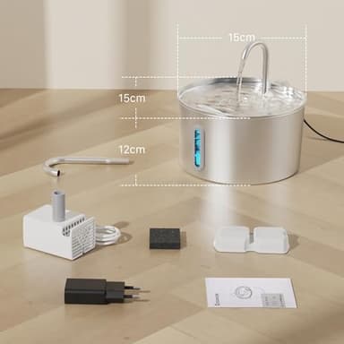 Cat Water Fountain Stainless Steel: 2.2 L Cat Fountain for Drinking - Automatic Pet Water Fountain for Cats Inside - Metal Cat Dog Water Dispenser Bowl with Faucet Water Level Window Ultra Quiet Pump - Image 9