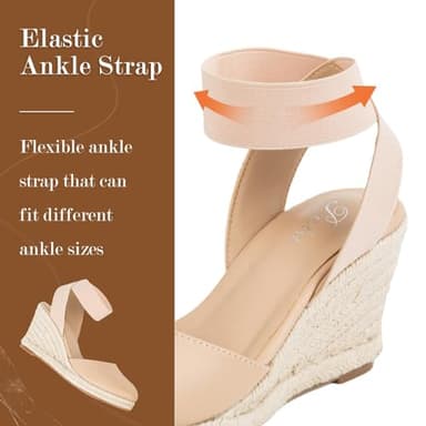 Putu Espadrilles Wedges for Women Closed Toe Wedge Sandals Elastic Ankle Strap Wedge Shoes Nude Size 10 - Image 5