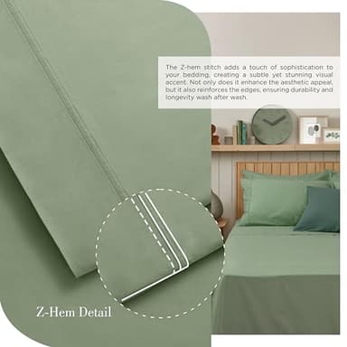 Linen Home 100% Cotton Percale Sheets Full Size, Oil Green, Deep Pocket, 4 Pieces Set - 1 Flat, 1 Deep Pocket Fitted Sheet and 2 Pillowcases, Crisp Cool and Strong Bed Linen - Image 3