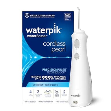 Waterpik Cordless Pearl Rechargeable Portable Water Flosser for Teeth, Gums, Braces Care and Travel with 4 Flossing Tips - ADA Accepted, WF-13 White, Packaging May Vary - Image 1
