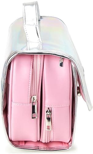 Juicy Couture Iridescent Makeup Bag Cosmetics Organizer Travel Essentials Hanging Hook Iridescent Silver Trim - Image 4
