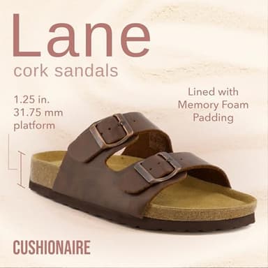 CUSHIONAIRE Lane Cork Footbed Sandals for Women – Comfortable Double Buckle Slip-On with Genuine Suede Footbed & Arch Support Slides for Women Footwear, BROWN 10 - Image 2