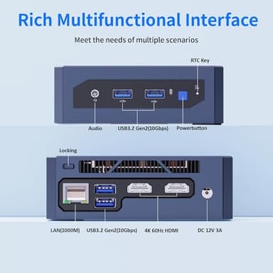 Mini PC with Intel 12th Gen N100 (Up to 3.4GHz) 16GB DDR4/512GB M.2 SSD, Expandable Storage, Dual 4K HDMI, 4X USB 3.2, WiFi 5 & Gigabit LAN,Compact Desktop Computer for Home Office, Gaming, Streaming - Image 3