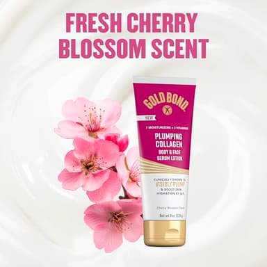 Gold Bond Plumping Collagen Body and Face Serum Lotion, Lightweight Hydrating Moisturizer with Collagen Peptide Complex, Jojoba and Grapeseed Oils to Visibly Plump Skin, Cherry Blossom Scent, 8 oz - Image 8