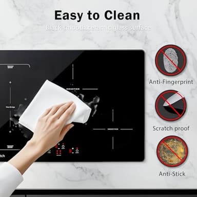 30 Inch Induction Cooktop - 4 Burner Built-In Electric Stove with Bridge-SYNC, Booster, Timer & Child Lock | 9000W 220-240V Hardwired, Black Glass Top - Image 9