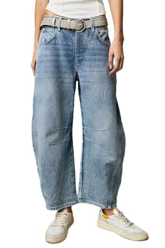 Allimy Womens Jeans High Waisted Mid Rise Baggy Loose Fit Ankle Barrel Leg Y2K Boyfriend Horseshoe Cropped Wide Leg Jeans for Women Trendy 2025 Denim Capri Pants Women Blue Size 4 - Image 1