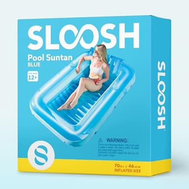 SLOOSH Inflatable Tanning Pool Lounger Float, 70" x 46" Pool Floats Adult with Pillow, 4 in 1 Suntan Tub Raft Floatie,Sunbathing Bed Lounge for Water Blow Up Kids Ball Pit Party Gifts, L-Blue - Image 7