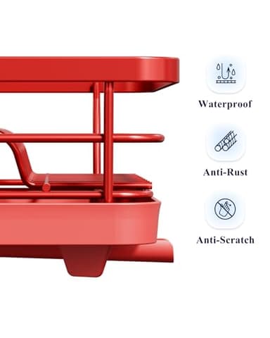 Kitsure Dish Drying Rack for Kitchen Counter, Stainless Steel Sink Organization and Storage Essentials with Cutlery Holder, Home and Appartment Decor, 12''W x 15.5''L, Red - Image 5