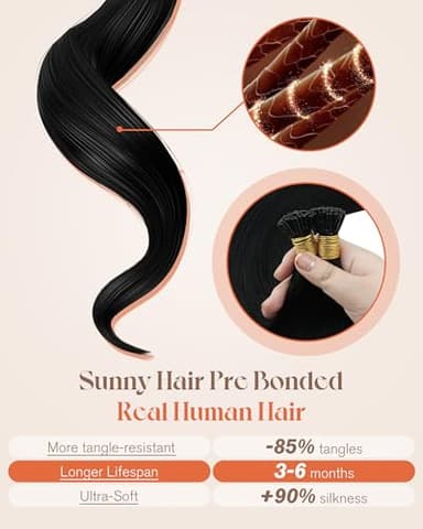 Sunny Hair 22inch I Tip Hair Extensions Human Hair Black Itip Extensions Human Hair Long Straight Hair I Tip Hair Extensions Easy to Install for Women 50g - Image 4