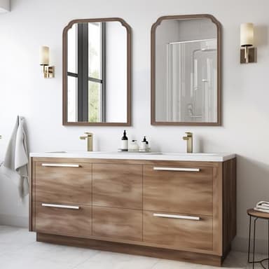 WallBeyond Wooden Framed Wall Mirror, Natural Wood Bathroom Vanity Mirror for Entryway, Living Room or Bedroom Home Decor Vertical or Horizontal Hanging [24" x 36" Walnut Color] - Image 2