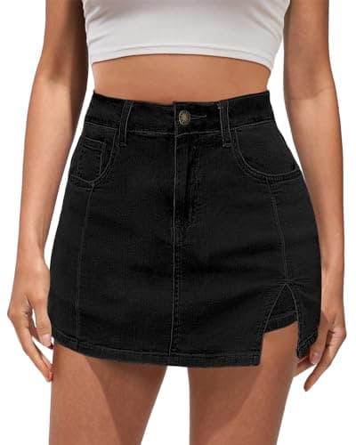 Vetinee Denim Skirt with Shorts Womens Jean Skorts High Waisted Black Skort Soft Black X-Large Fits Size 16 / Size 18 - Image 1