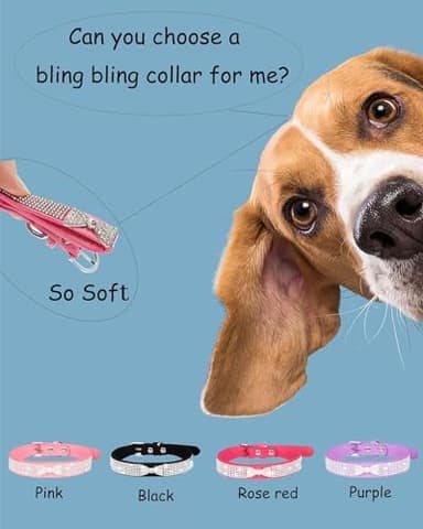 Bling Dog Collars for Small Dogs, Rhinestone Pet Collars, Pink Diamond Puppy Collar for XXS XS Small Medium Large Female Dogs Girl Cats,Black L - Image 2