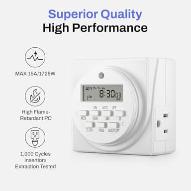 BN-LINK 7-Day Heavy Duty Digital Programmable Timer, 120V, 60Hz, Dual Outlet forLight, ETL Listed (2-Pack) - Image 4