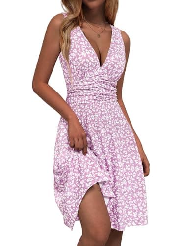 OURIN Spring Dress 2025 Easter Beach Sundresses Pastel Flowy Sleeveless A Line Midi Bridal Shower Brunch Vacation Summer Dress(Pink Floral,Medium) - Image 3