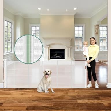 Reinforced 120 Inch Retractable Baby Gates for Doorway, Bottom Anti-Crawl 10 Foot Extra Long Baby Gate, Indoor/Outdoor Retractable Dog Gate for Doorway, Extra Wide Pet Gates for Wide Openings, White - Image 1