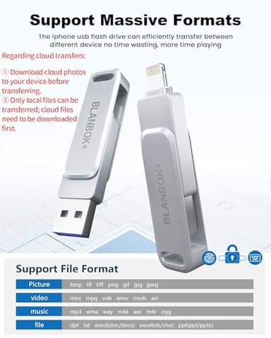 MFi Certified 128GB Photo Stick for iPhone Flash Drive,USB Memory Stick Thumb Drives High Speed USB Stick External Storage Compatible for iPhone/iPad/Android/PC - Image 6