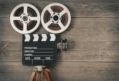 AOFOTO 8x6ft Old Movie Camera on Wood Board Background Vintage Film Motion Picture Photography Backdrop Video Reel Director Scene Retro Movie Night Theme Party Decor Banner Photo Studio Props Vinyl - Image 1