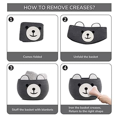 CherryNow Cotton Rope Baby Cute Storage Basket for Organizing, Toy Woven Rope Bear Basket for Kids, Empty Gift Baskets with Handles, Grey, 15.7" D x 10.5" H - Image 9