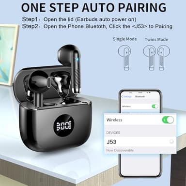 Wireless Earbuds, Bluetooth Headphones 5.4 HiFi Stereo, in Ear Earphones with 4 ENC Noise Cancelling Mics, 40H Playtime Ear Buds with Mini Case, IP7 Waterproof Headset with LED Display, USB C Charging - Image 5