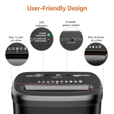 Amazon Basics 8-Sheet Cross Cut Paper Shredder and Credit Card Shredder - Black - Image 2