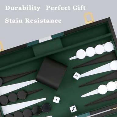 Backgammon Set - Classic Board Game with Premium Leather Case - Portable Travel Strategy Backgammon Game Set for Adults, Kids (11inch, Black) - Image 3