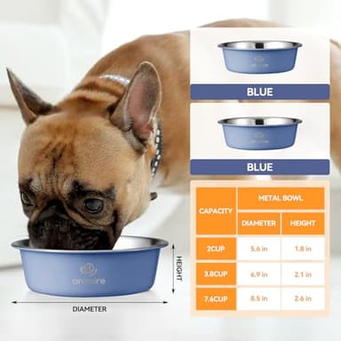 Stainless Steel Metal Dog Bowl Set of 2, Animire Nonslip Dog Water and Food Bowl, Easy to Clean, Each Holds 3.8 Cup - Image 6