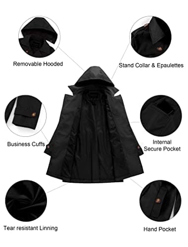 CREATMO US Women's Dress Coats Double-Breasted Trench Coat with Belt Black M - Image 5