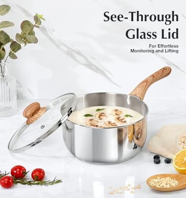 KOCH SYSTEME CS Stainless Steel Saucepan Set, 6 Piece Stainless Steel Pot 1QT & 2QT & 3QT with Heat-resistant Bakelite Handle, Tri-ply Base Pots, Sauce Pan Induction Ready, Pot Set 6PCS - Image 4