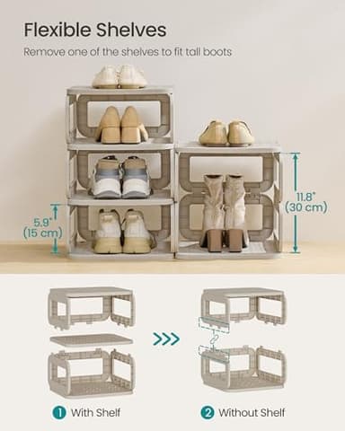 SONGMICS Shoe Rack, Shoe Organizer, 12 Shelves, Shoe Storage, Narrow Shoe Shelf, Open Shelf for Entryway, Living Room, Bathroom, Space-Saving, Cappuccino Beige ULPC038K01 - Image 2