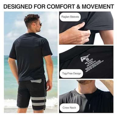 Kanu Surf Men's Swim Shirt with Short Sleeves – UPF 50+ Rash Guard Quick-Dry Fabric, Black, 4X - Image 3