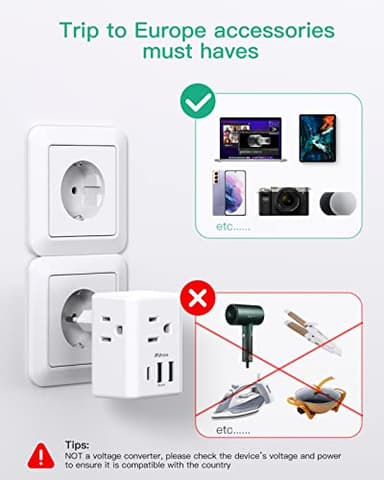 European Travel Plug Adapter with USB Charging Ports, Mifaso International Type C Power Adapter for US to Most of Europe EU Italy France Spain Germany Greece - Image 4