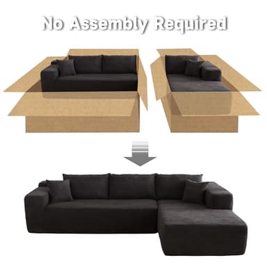 CAODOC 104" Cloud Sectional Couch with Comfy Chaise, Boneless L Shape Sofa with Deep Seat, Minimalist Modular Couches Sleeper for Living Room Bedroom Apartment Lounge,Black - Image 7