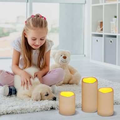 Artmarry Flameless Candles 4" 5" 6" Set of 3 Ivory Outdoor Indoor Pillars 3" Diameter Battery Operated Flickering Candles Include 10-Key Remote Timer Function 400+ Hours Requires 2 AA Batteries - Image 3