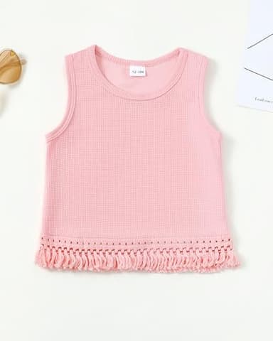 Mikrdoo Baby Girls Clothes Toddler Girl Summer Outfits Cute Tassel Hem Sleeveless Infant Tank Tops Ripped Denim Shorts Set Pink 3-4T - Image 4