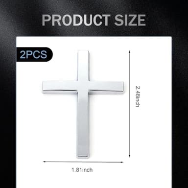 Ferianl Metal Cross Badge Decal, 2.5"×1.8" Alloy 3D Cross Auto Decal, Self-Adhesive Metal Optical Decal Badge for Trunk Rear Fender Side Fender (Silver) - Image 2