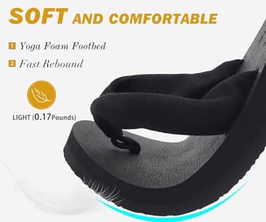 KuaiLu Flip Flops Women Arch Support Yoga Mat Comfortable Summer Beach Walking Thong Cushion Sandals Slip on Pool Outfits Travel Essentials Orthotic Slides Outdoor Slippers Shoes All Black Size 8.5 - Image 3