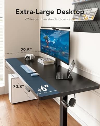 HUANUO 71 x 30 inch Electric Standing Desk, Powerful Brushless Motor Large Height Adjustable Table, 4 Memory Preset Sit Stand Up Desk, Home Office Computer Table with Thick T-Shaped Frame - Image 4