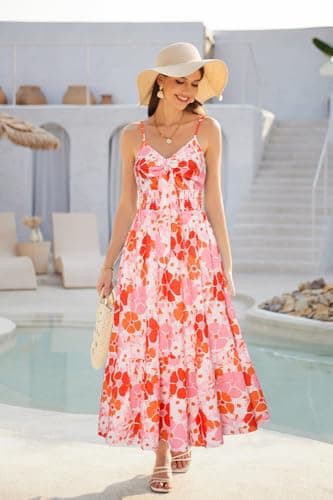 Women's Summer Casual Boho Dress Floral Print Ruffle Sleeveless High Waist Maxi Beach Dresses - Image 4
