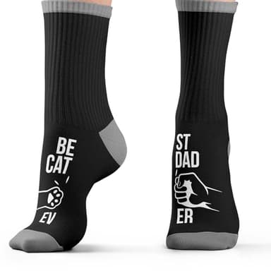 FUQWZ Best Cat Dad Ever Socks - Black Crew Socks for Men, Funny Dad Gifts for Father, Birthday, Fathers Day, Christmas - Image 2