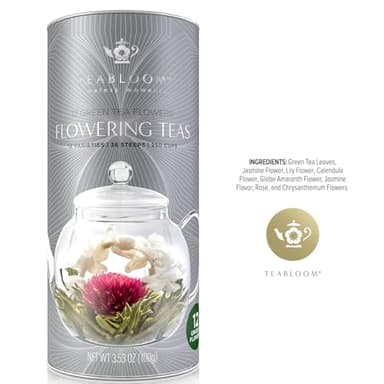 Teabloom Flowering Tea - 12 Unique Varieties of Blooming Tea Flowers - Hand-Tied Green Tea Leaves & Edible Flowers - 12-Pack Gift Canister - Image 8
