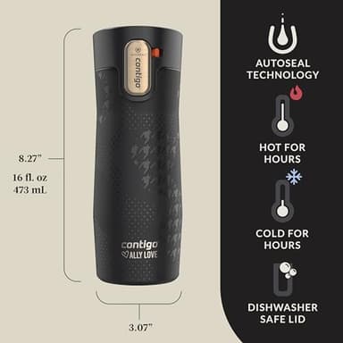 Contigo x Ally Love Stainless Steel Vacuum-Insulated Travel Mug with Autoseal and Easy Clean Lid, Spill-proof, Keeps Drinks cold 24 hrs & hot for 11 hrs, BPA Free, 16oz., West Loop 3.0, Licorice - Image 3
