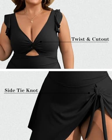 Charmo Women's Tie Knot Plus Size Swimsuit for Women Tummy Control One Piece Bathing Suit Slimming Ruffle Swimdress Black 2X - Image 4