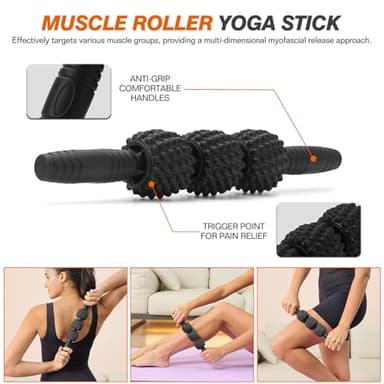5 in 1 Foam Roller Set - Trigger Point Foam Back Roller, Muscle Roller Stick, Massage Ball, Stretching Band for Deep Muscle Massage Pilates Yoga,Fitness Exercise for Whole Body Release (Black) - Image 4