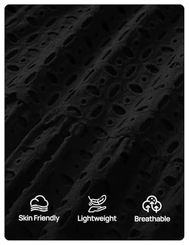 ZESICA Women's 2025 Fall Long Sleeve Maxi Dress V Neck Hollow Out Eyelet A Line Long Flowy Casual Party Dresses Black Large - Image 5