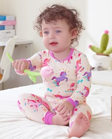 babee Reshinee Bamboo Viscose Toddler Girls Kids Pajamas Sunny Sprouts Pjs Long Sleeve Snug fit 3-4T 2pcs Soft Jammies - Image 4