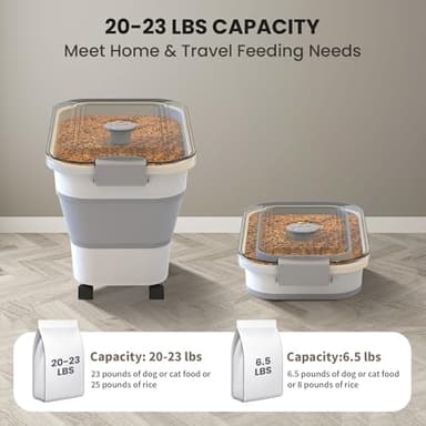 DDMOMMY 20-23 Lbs Dog Food Storage Container, Collapsible Dog Food Container with Transparent Airtight Lid,Multifunctional Pet Food Storage Container for Dog Cat,Rice,Flour,Pet Food Scoop and Dog Bowl - Image 3